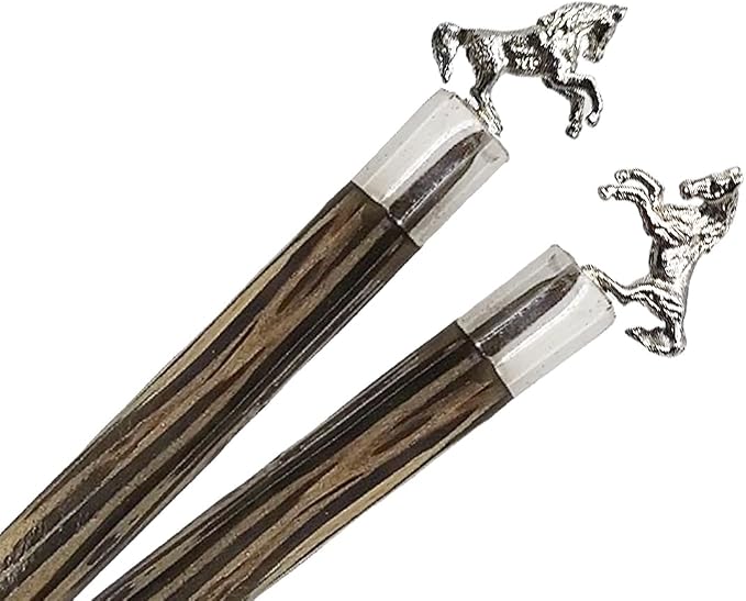 Wooden Chopsticks 9⅞" Long Coconut Palm Wood Chopstick With Metal Horse Top Eating Utensils Oriental Cutlery Asian Tableware Decorative Dinnerware to Serve Chinese Japanese Korean Food