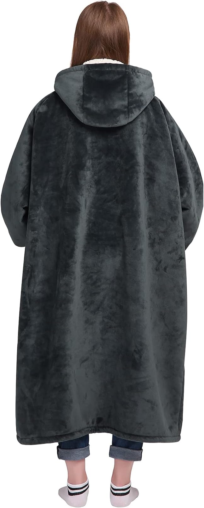 Waitu Wearable Blanket Sweatshirt Gifts for Women and Men, Sherpa Wearable Blanket Adult, Oversized Blanket Hoodie, Thick Sherpa Blanket, Warm Body Blanket Robe - Dark Gray