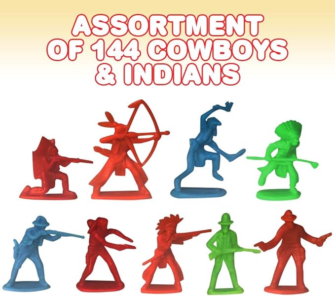ArtCreativity 144 PCS Cowboy & Indian Action Figurines Assortment – Bulk Mini Plastic Figures in Assorted Colors & Poses – Party Favors, Goodie Bag Fillers, Toys for Kids, Decorations