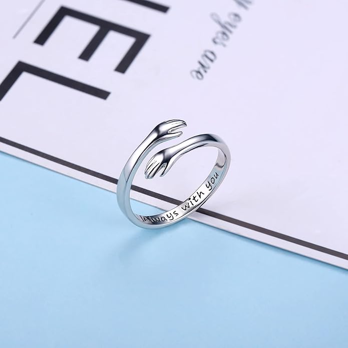 Yesteel Valentines Gifts for Kids Teen Girls - S925 Sterling Silver Hug Ring for Teen Girls Women, Adjustable Ring Jewelry Mothers Day Birthday Gifts for Daughters Mom Sister Wife Friends Grandma