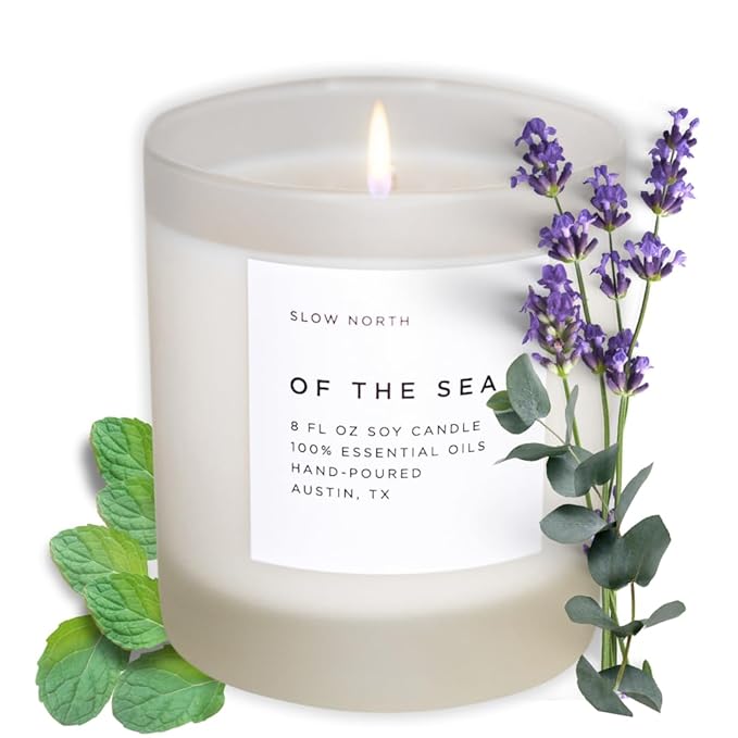 Slow North of The Sea Candle - Essential Oils and Pure Soy Wax Candle in a Reusable Frosted Glass Jar - A Unique and Mindful Scented Candle Hand-Poured in the USA (8 oz)