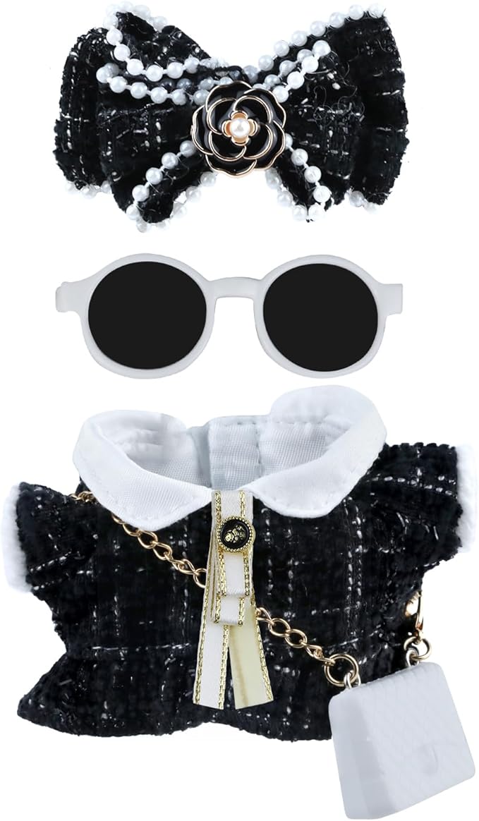 Doll Clothes 15cm Black Outfits for Dolls Elegant Dress Headband Bow Tie Glasses and Bag Exquisite Clothes Accessories Compatible with Doll (Black Bow)