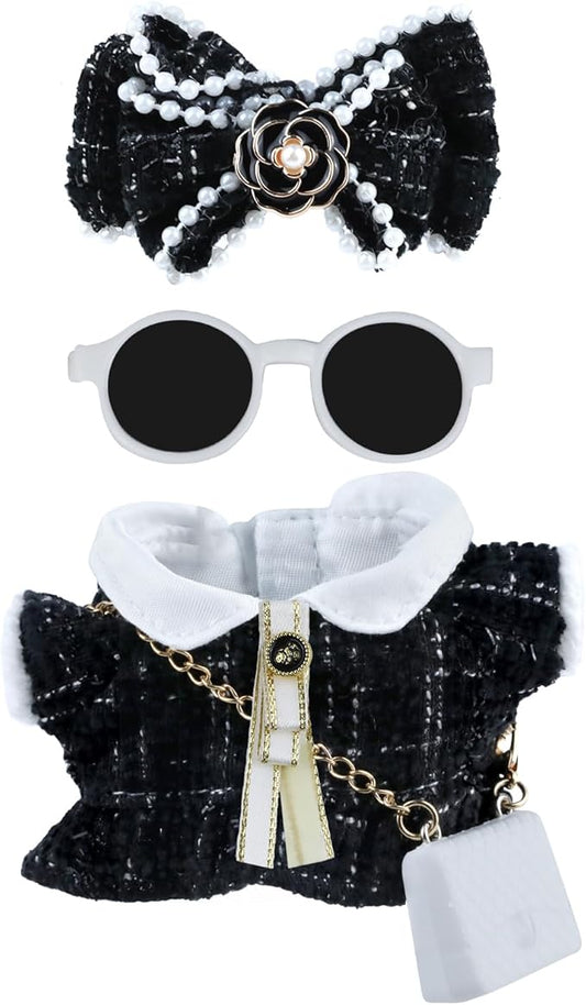 Doll Clothes 15cm Black Outfits for Dolls Elegant Dress Headband Bow Tie Glasses and Bag Exquisite Clothes Accessories Compatible with Doll (Black Bow)