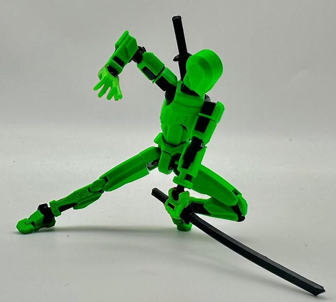 (Assembly Completed) 3D Printed Figure 5.54-inch Dummy13 with Weapon Expansion Set, Full Body Mechanical Movable Toy, Desk Decoration. (Green)