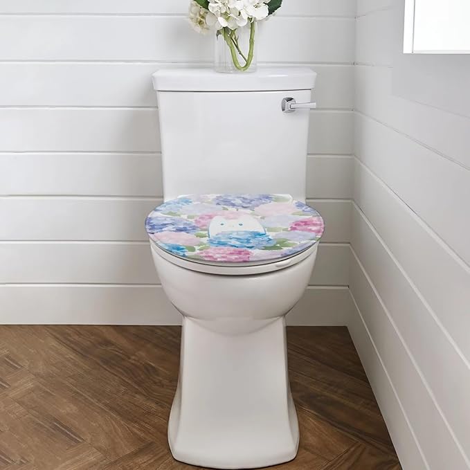 Hydrangea Toilet Seat Cover, Bathroom Accessories Elastic Band at The Bottom Toilet Lid Cover, Comfortable and Dustproof Toilet Seat Cover