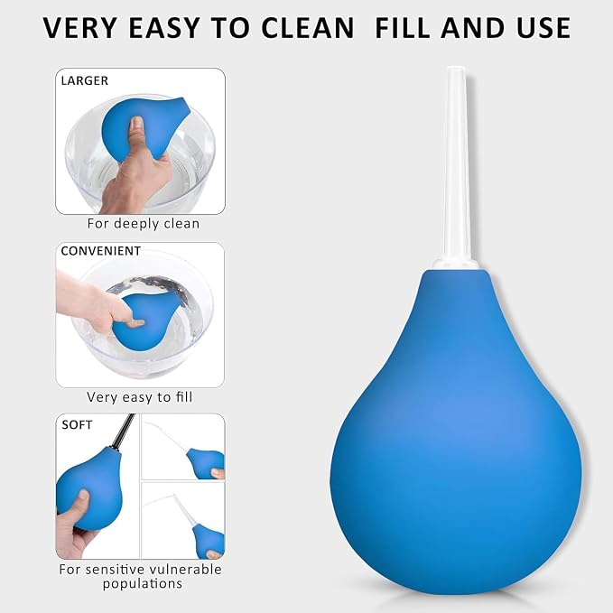 Enema Bulb Douche Enema Kit - 8 oz Reusable Clean Anal Douche for Men Women with 3 Replaceable Nozzle ，Anal Cleaner Enema Bulb (Blue,3 Piece Set)