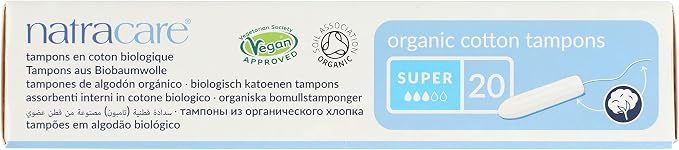 Natracare Non-Applicator 100% Organic Cotton Tampons, Super, Totally Chlorine Free, Biodegradable and Compostable (12 Pack, 240 Tampons Total)