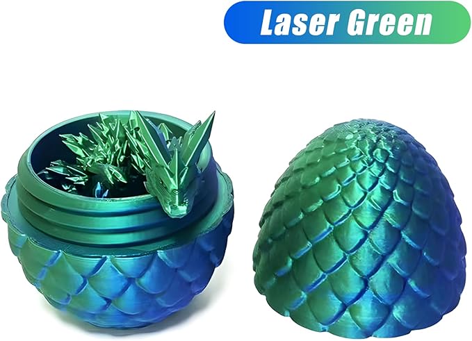 Pigmiss 3D Printed Dragon Egg Crystal Fidget Toy - Full Articulated Mystery Egg with Dragon Inside - Home Office Desk Decor Gifts (Laser Green)