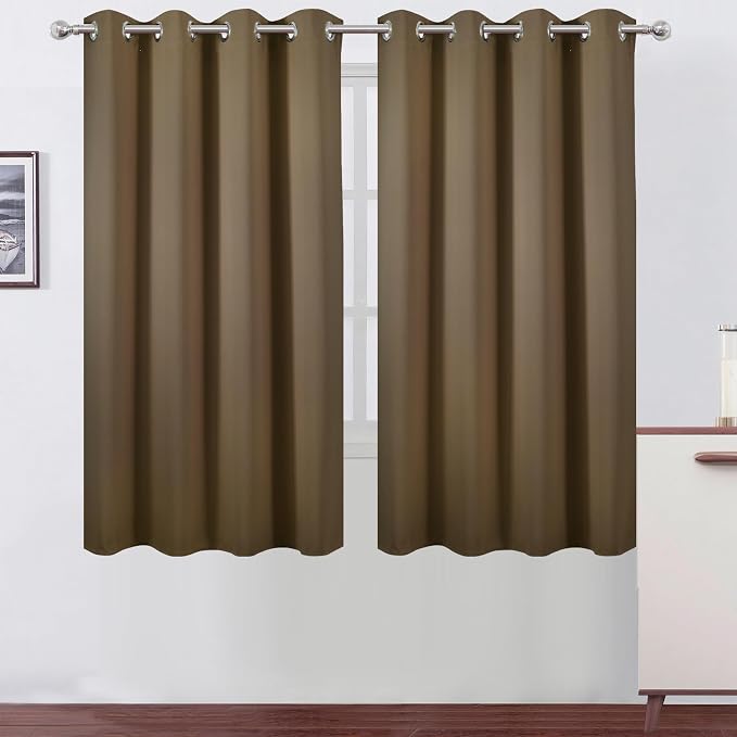 LEMOMO Brown Blackout Curtains 52 x 63 Inch Length/Set of 2 Curtain Panels/Thermal Insulated Room Darkening Curtains for Bedroom and Living Room