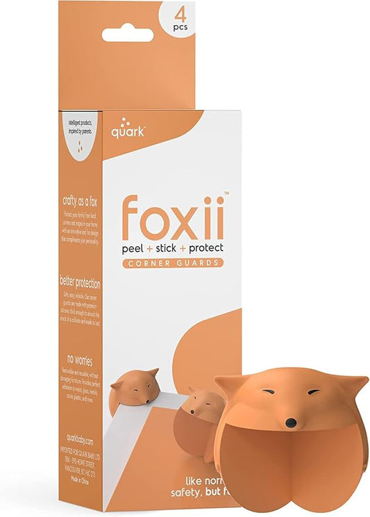 Quark Foxii Table Corner Protectors - Thick, Impact-Resistant Silicone - Cute Baby Proofing Corner Bumpers for Furniture - Easy to Remove with 3M Adhesive - 4 x Table Corner Guards