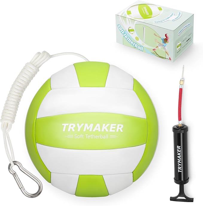 Trymaker Tetherball Ball and Rope, Tether Ball Soft, Tether Balls and Rope Set with Pump for Adults Backyard Outdoors