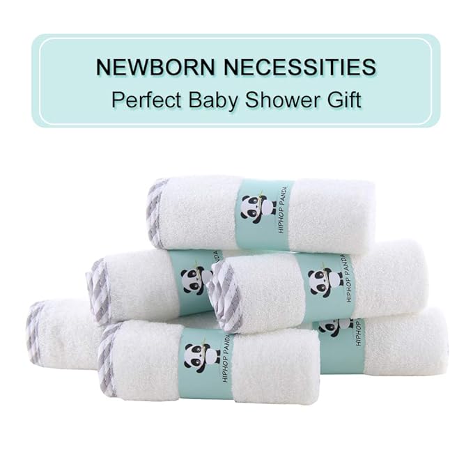 HIPHOP PANDA Baby Washcloths, Rayon Made from Bamboo - 2 Layer Ultra Soft Absorbent Newborn Bath Face Towel - Reusable Baby Wipes for Delicate Skin - Gray Stripe, 6 Pack