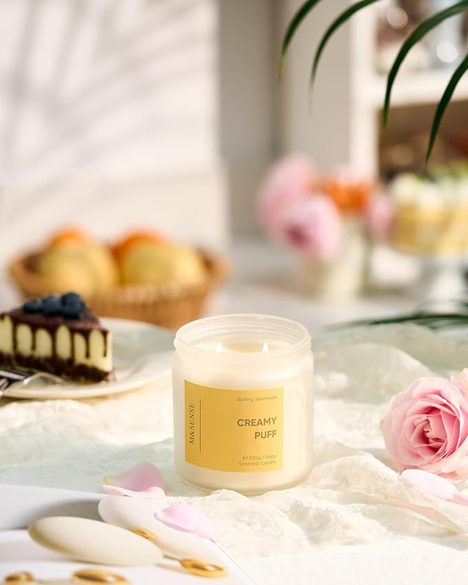 M&SENSE Sandalwood Gardenia Large Soy Candles, 11.6oz Natural Non Toxic | Scented Candles for Home, 70-Hour Long Lasting Burning, 2 Wicks Spring Smelling Romantic Valentines Gift for Her/Him