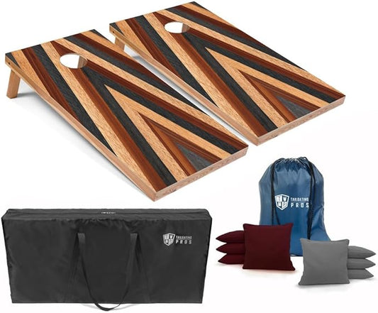 Tailgating Pros Cornhole Boards 4x2 Official Regulation Size – Wooden Design Cornhole Game Set with 8 Bean Bags, Carrying Case & Tote – Outdoor Tailgate Yard Game