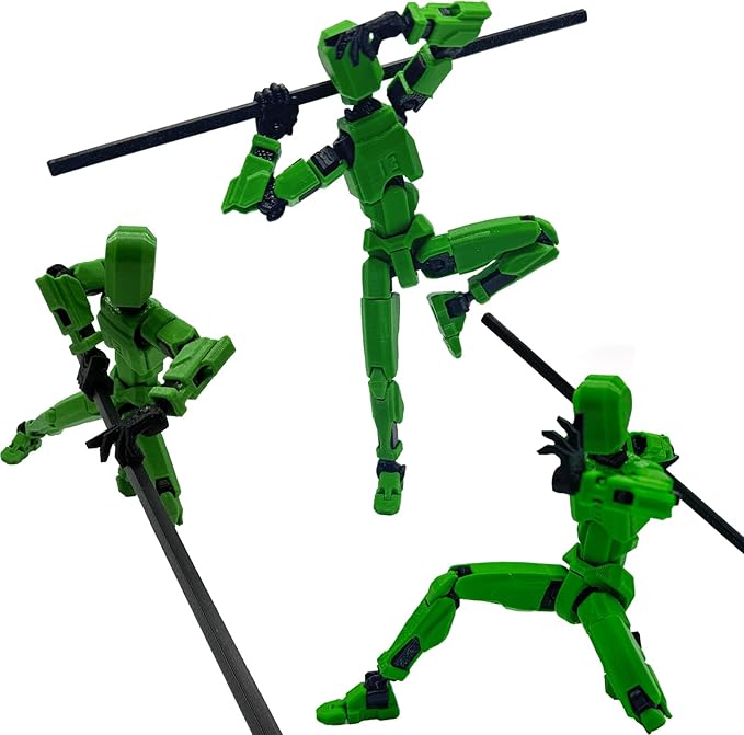 3D Printed 5.54-inch Multi-Jointed Action Figures Dummy13, Full Body Mechanical Movable Toy, Multiple Accessories, Hand Painted Figure, Desk Decoration, Creative Gifts (Green)