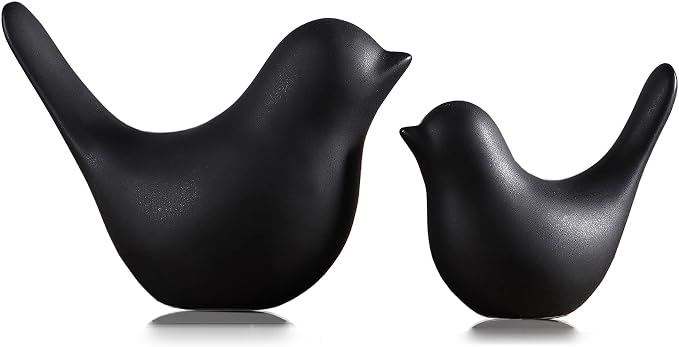 FANTESTICRYAN Small Birds Statues Home Decor, Modern Style, Black, S&L | Ceramic Animal Figurines, Set of 2 Decorative Ornaments, For Living Room, Bedroom, Office Desktop, Cabinets, Coffee Bar