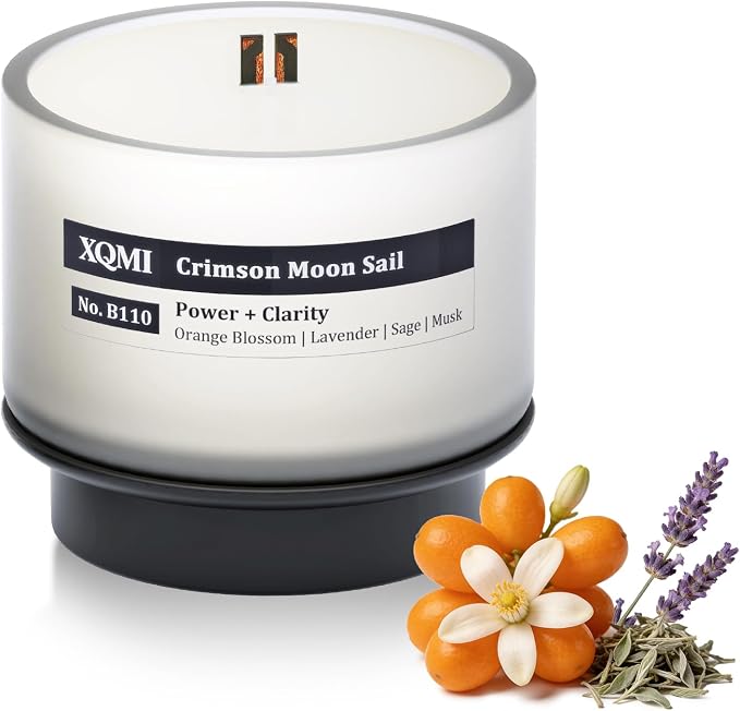 Smart Scented Candle Refill,Crimson Moon Sail,13% Perfume-Grade Oils,4.25oz Soy Wax,±35H Burn Time,Wooden Wick, Explosion-Proof Glass(Orange Blossom|Lavender| Sage| Musk)