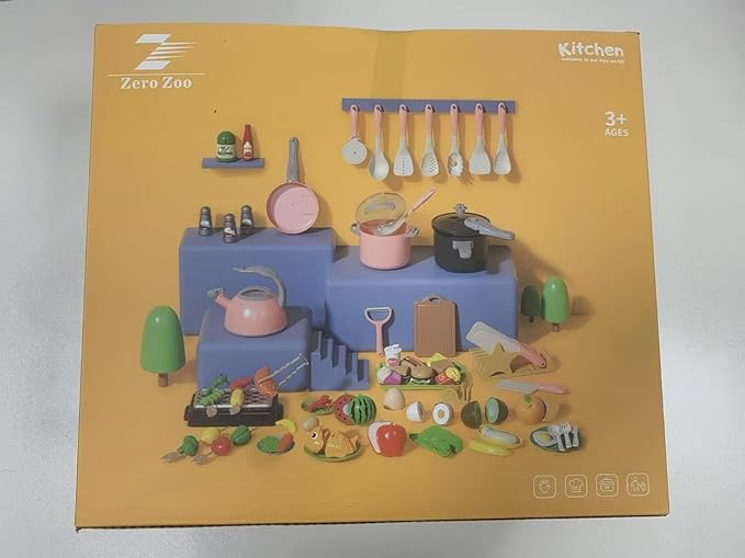 105Pcs Kids Kitchen Toy Accessories, Toddler Pretend BBQ Camping Cooking Playset, Play Pots, Pans, Utensils Cookware Toys, Play Food Set, Vegetables, Learning Gift for Girls Boys