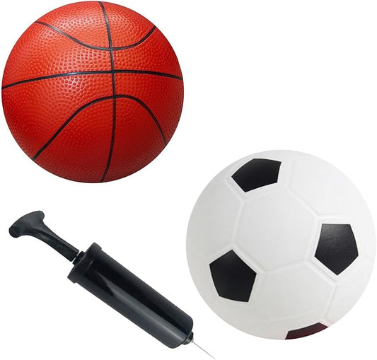 Sports Balls with Hand Pump for Kids and Toddlers - (Pack of 2) 6-Inch Diameter Rubber Sport Ball Set Includes Soccer Ball Basketball for Fun Outdoors and Backyard