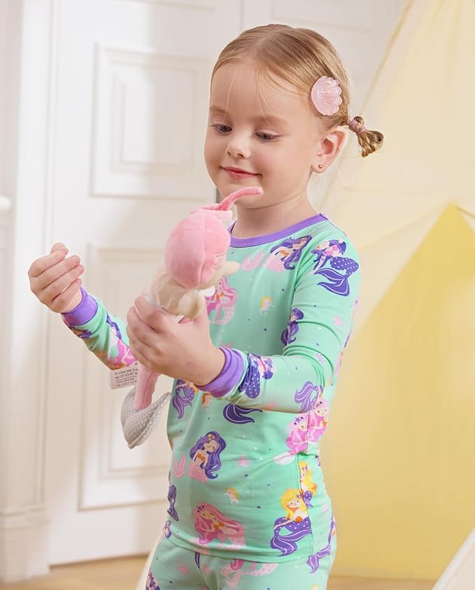 Bamboo Viscose Toddler Girls Kids Pajamas Unicorn Mermaid Pjs Long Sleeve Snug fit 12M-8Y 2pcs Soft Jammies