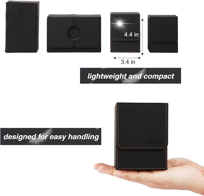 Venssu MTG Deck Box for Commander Display,Card Deck Box Fits 100 Double Sleeved Cards, TCG Card Storage with 2 Dividers and 1 Toploader (Black＆Brown)