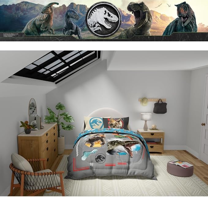 Jurassic World Rebirth Kids Bedding Super Soft Cozy Microfiber Comforter and Sheet Set, 5 Piece Full Size, (Officially Licensed Product) by Franco