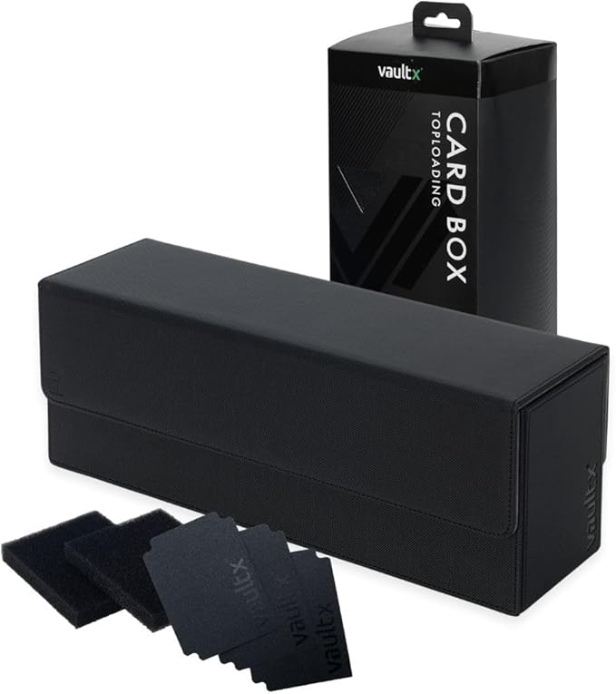 Vault X Card Storage Box, Exo-Tec Material, Detachable Magnetic Lid, with Dividers & Foam Fillers, for Trading Cards (Black)