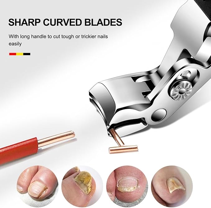 Black Long Handle Toenail Clippers for Seniors Non-Slip Wide Jaw Opening Clipmaster Pro Toenail Clippers with Catcher for Men for Thick Nails Ergonomic Curve Angled Head Toe Nail Clipper Sharp（1pcs）
