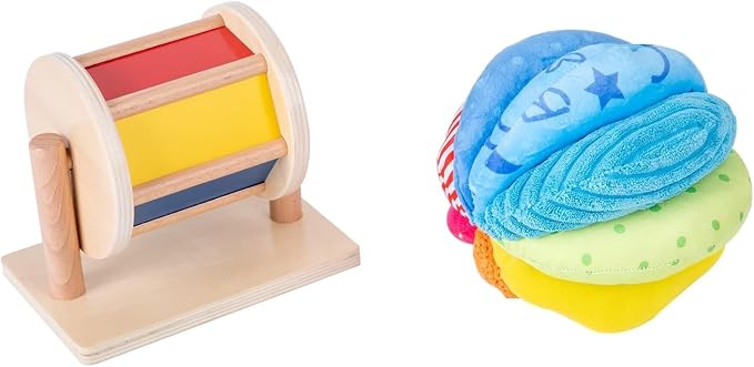 Montessori Baby Toys Play Kit Montessori, Medium Spinning Drum and Rainbow Fabric Ball Kit Toys for6-12Months Toddlers (Play Kit 3)