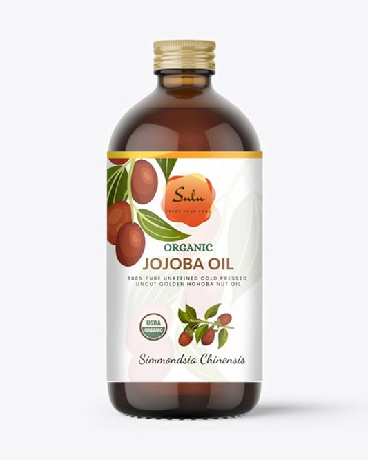 SULU ORGANICS Jojoba Oil- USDA Organic Cold Pressed Unrefined Golden Hohoba Nut Oil (4 oz)