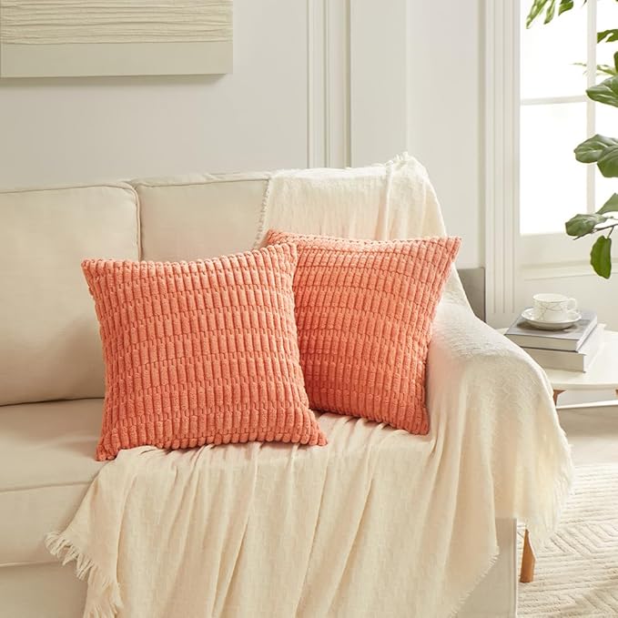 Fancy Homi 4 Packs Decorative Throw Pillow Covers for Living Room Couch Bed, Modern Farmhouse Boho Home Décor Accent Cushion Case, 20" x 20", Coral