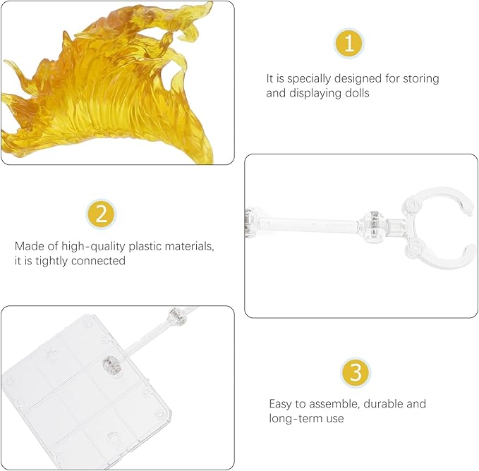 iplusmile Action Figure Stand, Assembly Action Figure Display Holder Base Doll Model Support Stand, Figure Display Fire Effects Compatible with HG RG SD SHF 1/144, Yellow