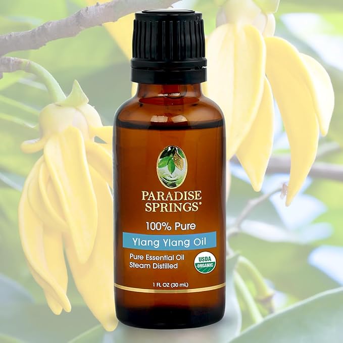 Paradise Springs Organic Ylang Ylang Essential Oil, 100% Pure and Natural Organic Ylang Ylang Essential Oil for Diffusers for Home Aromatherapy, Massage, Humidifiers, 1 fl oz (30ml)