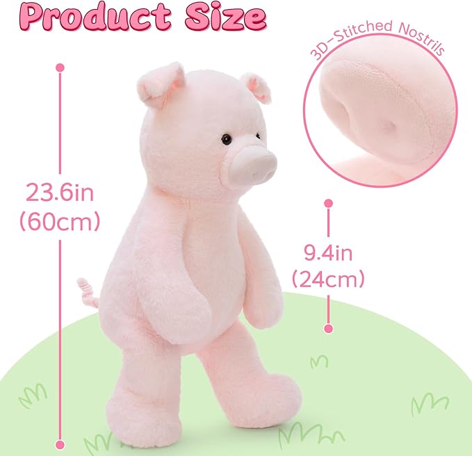 MaoGoLan 24 inch Large Pig Stuffed Animal Plush Pig Pink Stuffed Piggy Toy for Girls, Cute Piglet Plush Farm Animals Party Decorations Kids Christmas Valentine's Day Gifts
