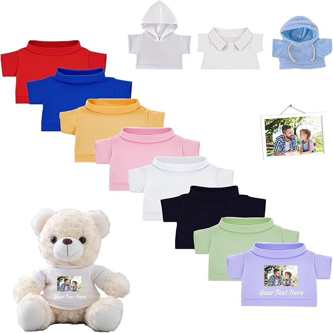 Personalized Teddy Bear Clothes with Name Photo, Custom Stuffed Animal Clothing Fit 8-16inch Stuffed Bear Clothes, Personalized Doll Clothing Make Your Own Plush Doll Shirt