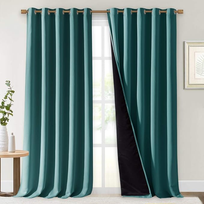 NICETOWN 100% Blackout Curtains 108 inches Long, Noise Reduction Window Treatment Curtains, Thermal Insulated Energy Smart Drapes and Draperies for Apartment Decor, Sea Teal, Set of 2, 70 inches Wide