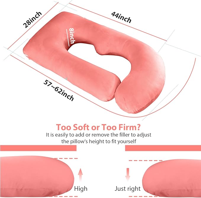 BATTOP Pregnancy Pillow,Pregnancy Pillows for Sleeping,Full Body Pillow with Removable Cover,Support for Back,Legs,Belly,Hips,57 Inch Maternity Pillow,Pregnancy Must Haves（Pink）