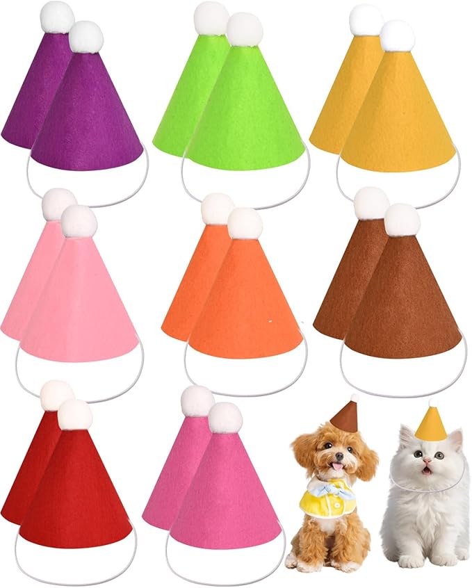 32Pcs Mini Birthday Party Hats for Stuffed Animals, Felt Small Party Hats, Reusable Party Animal Decorations,Cat Birthday Hat