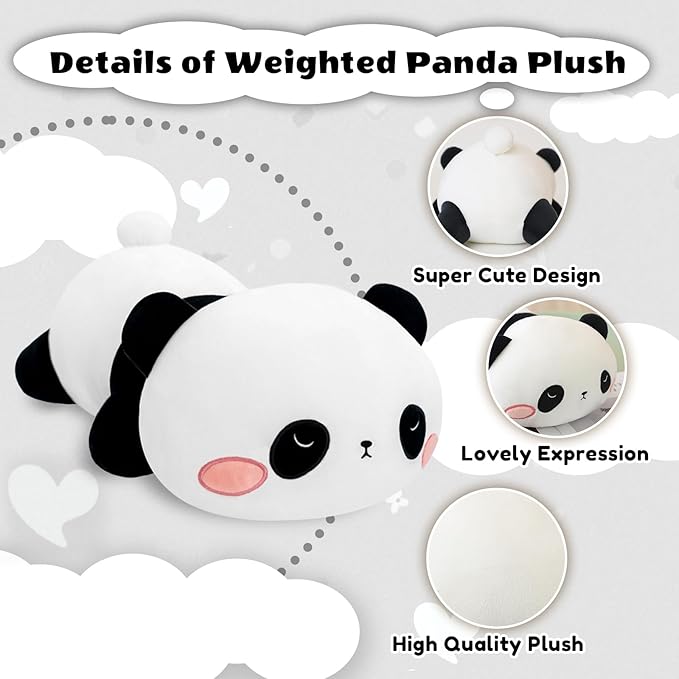 Weighted Panda Stuffed Animals, Cute Weighted Panda Plush, Soft Stuffed Weighted Plushie Pillow Gifts for Girls Boys(23.6" 3.1Lbs)