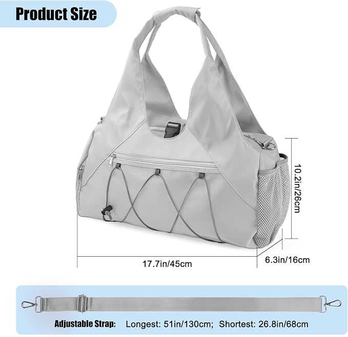 Forestfish Gym Bag For Women With Yoga Mat Holder & Shoe Compartment & Wet Dry Storage Pocket & Adjustable Strap