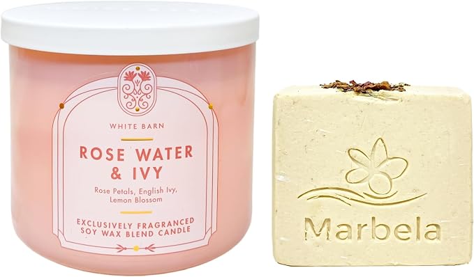 Bath & Body Works Rose Water & Ivy 3-Wick Candle with a Creamy Rose Bar Soap