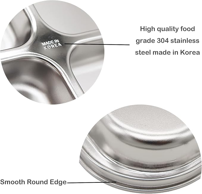 Korean Stainless Steel Non-Toxic Divided Plates for Toddlers & Kids 2-Pack | Premium 304 electro-polished stainless steel, no black residue, BPA-free tray for babies healthy & balanced meals