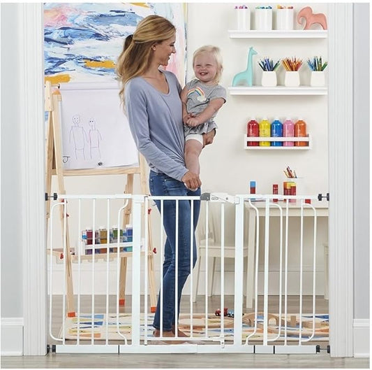 Regalo Safety Baby Gate 56 Inch Extra Wide for Doorways & Bottom of Stairs, Pressure Mount Design for Babies, Toddlers & Pets, Tested & Safe for 30 Years, American Designed, American Owned, White