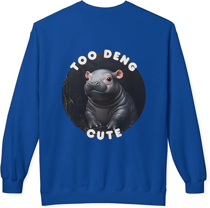 Unisex Fleece Crewneck Sweatshirt - Too Deng Cute Moo Deng Hippo, Cozy Cotton Blend, Classic Relaxed Fit