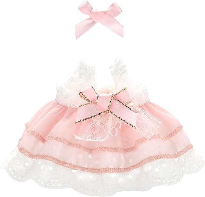 Doll Clothes for Labubu 17cm Have a Seat & Exciting Macaron & Big into Energy Series Dolls, Adorable Chic Dress Set for 17cm Dolls Accessories (Pink Skirt + Hairband)