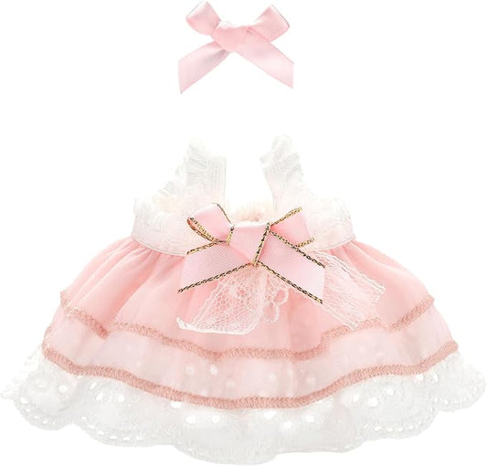 Doll Clothes for Labubu 17cm Have a Seat & Exciting Macaron & Big into Energy Series Dolls, Adorable Chic Dress Set for 17cm Dolls Accessories (Pink Skirt + Hairband)