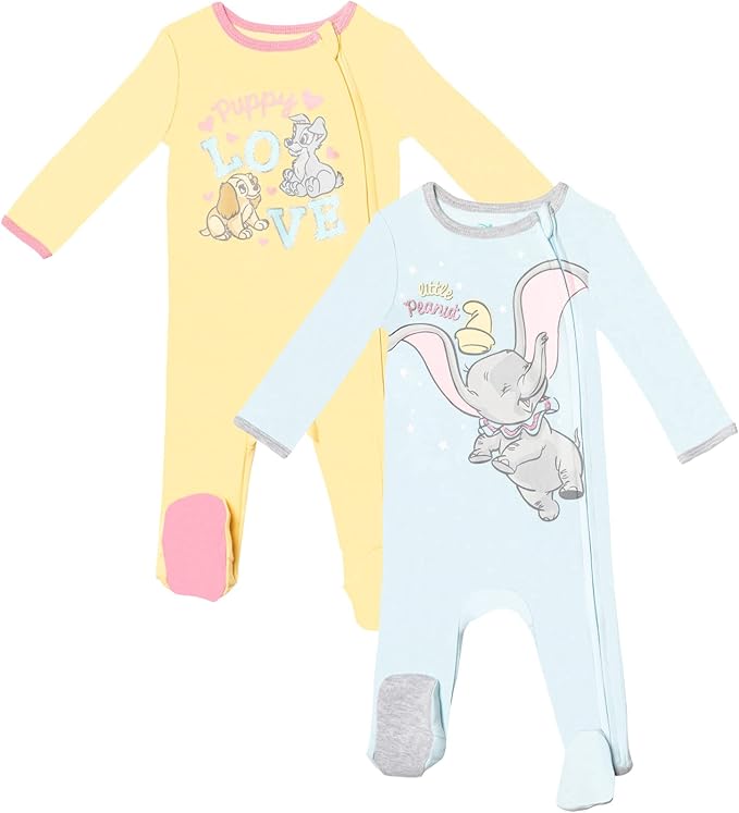 Disney Baby Girls 2 Pack Zip Up Sleep N' Plays Newborn to Infant Sizes (Newborn - 24 Months)