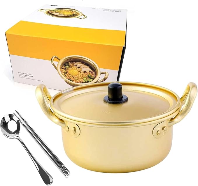 Ramen pot, fast Korean noodle cooker, 3 minute boiler for soup pasta egg, easy light cookware with lid (16cm)