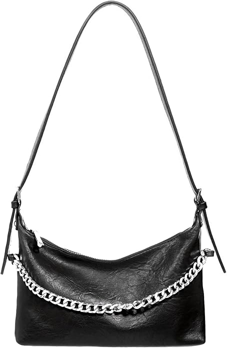 Women Shoulder Bag PU Leather Classic Trendy Purse with Adjustable Strap Chain Decoration