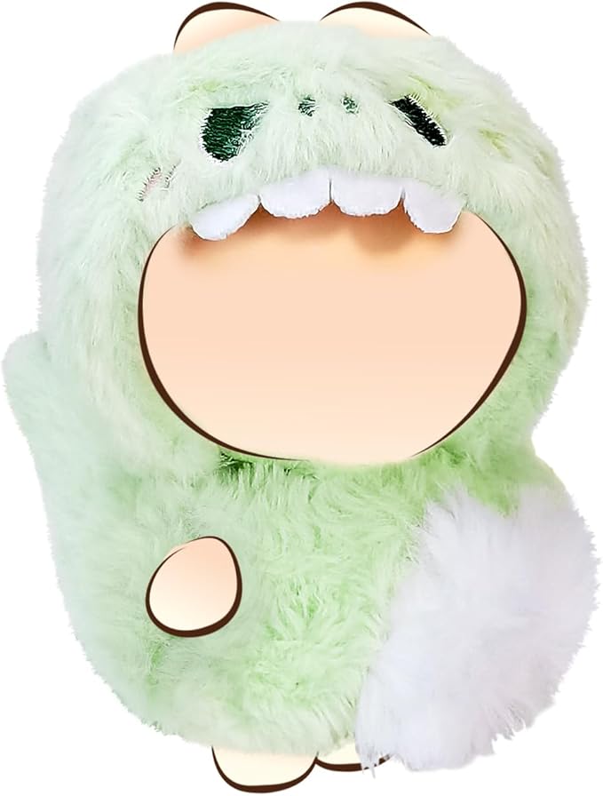 Clothes for 17cm Dolls, Cute Dinosaur Shark Bunny Outfit, Soft Accessories Set, Zip-Up Style (No Doll) Green Dinosaur